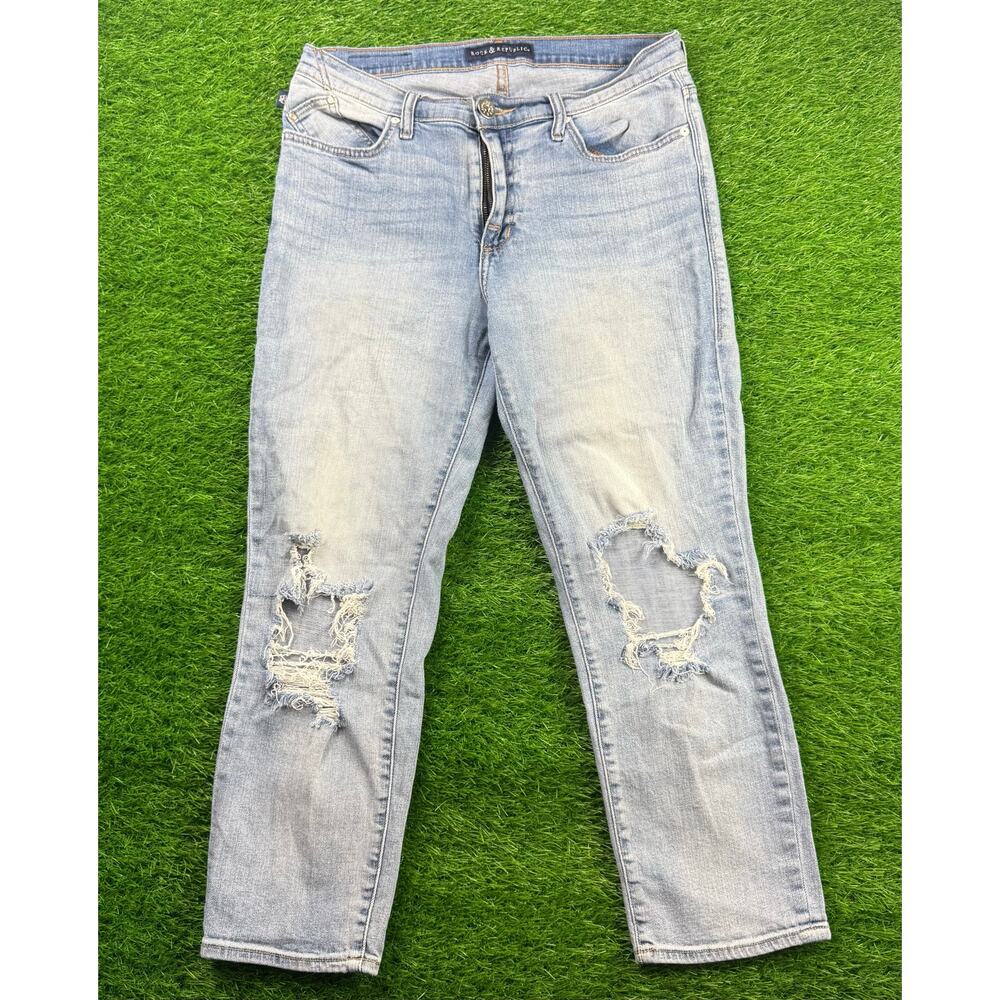 Rock & Republic Women’s Size 12 Distressed Skinny Jeans Light Wash Ripped Deni